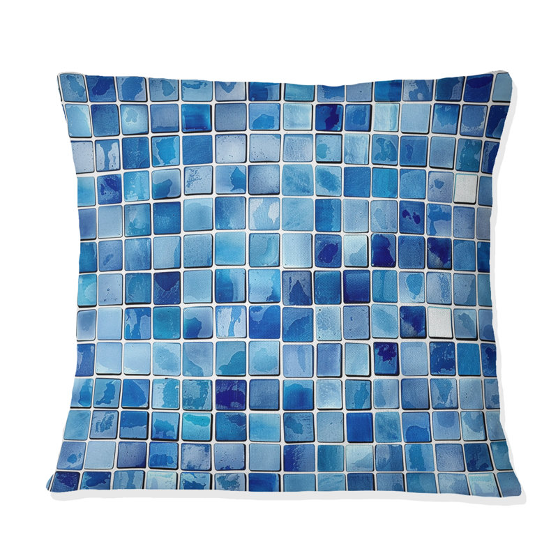 Coussin Blue Midcentury Mosaic Tiles - Midcentury, H 16 po x l 16 po