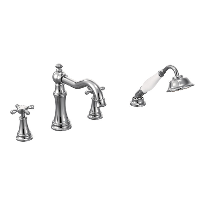 Weymouth Double Handle Deck Mounted Roman Tub Faucet Trim with Diverter and Handshower, Chrome