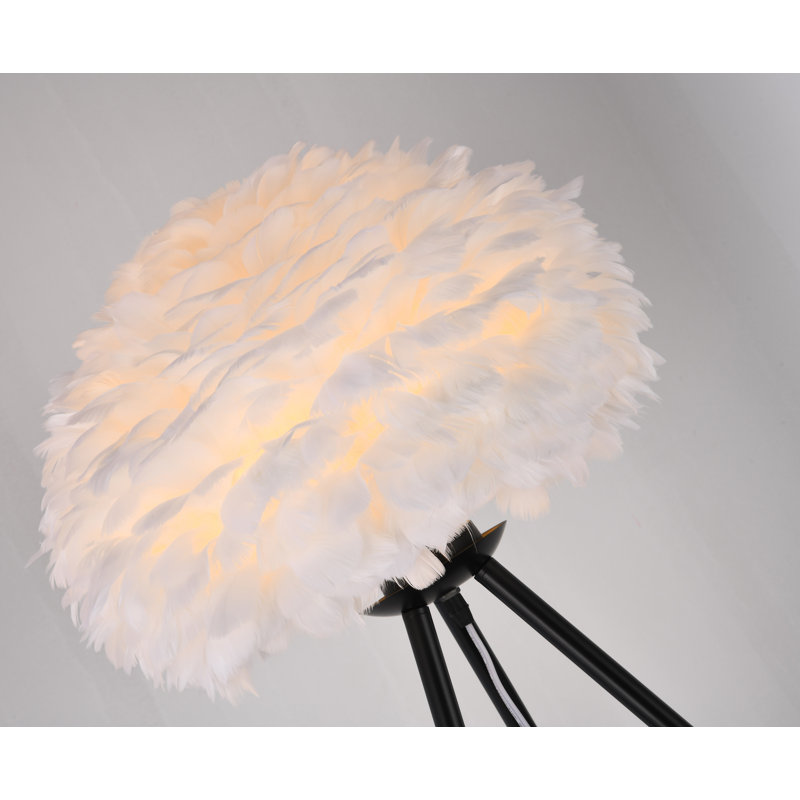 Lampe sur pied noire 1 lumière avec boule de plumes d'oie blanche
