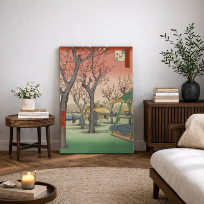 Œuvre japonaise de jardin de fleurs de prunier japonais, images de paysage rétro oriental traditionnel, impression sur toile encadrée, impression numérique
