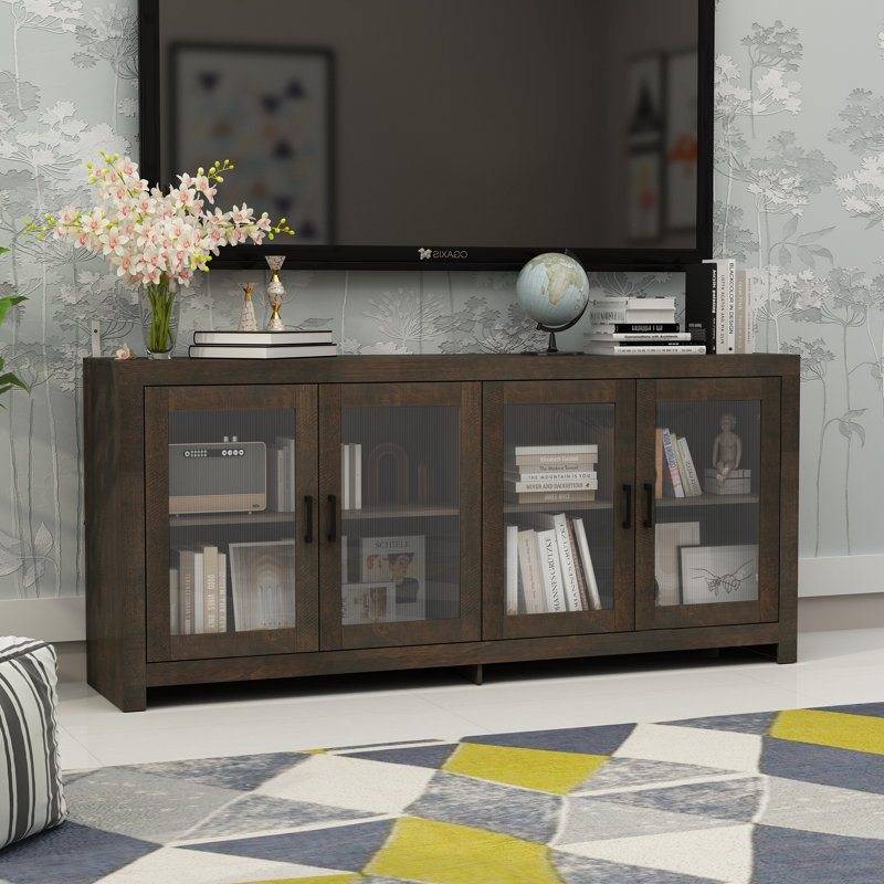 Wood TV Stand with Acrylic Doors for TVs up to 78", Espresso Wood