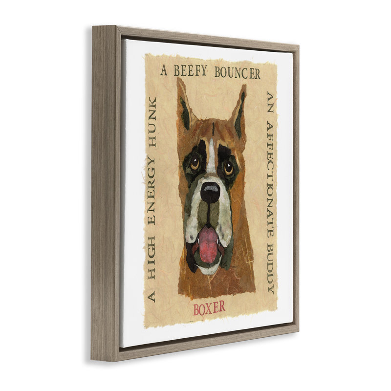 "Fun Boxer Pet", art mural encadré flottant par Nancy Overton, H 25 po x l 25 po, Cadre flottant orme Montalcino