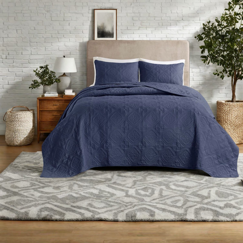 Ensembles de literie réversible surdimensionnés bleu marine, microfibre de polyester avec rembourrage hypoallergénique pour lit double / grand