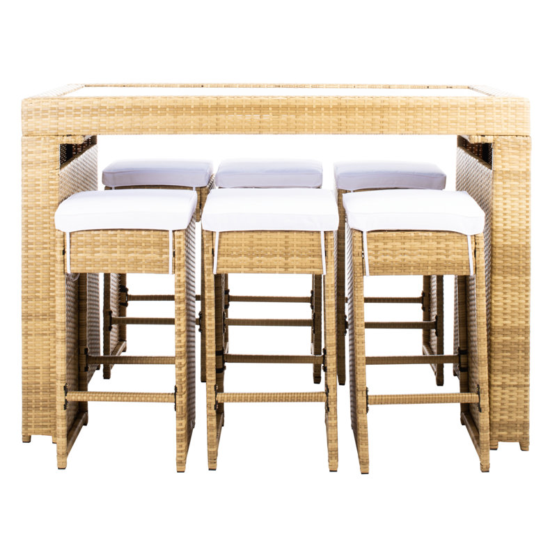 Ensemble repas pour 6 personnes en osier avec table rectangulaire Weisser, Naturel, Blanc