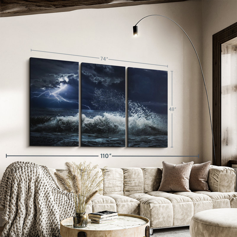 «Seascape Lightning Storm» sur, H 48 po x l 74 po