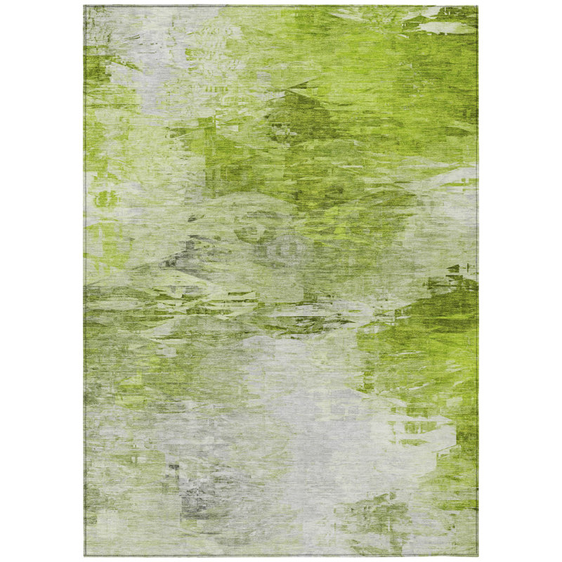 Tapis d'intérieur et d'extérieur lavable abstrait vert artichaut 8 pi x 10 pi HomeRoots