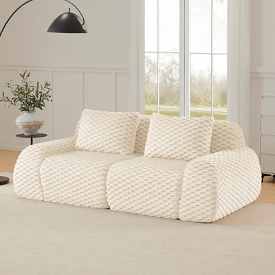 Canapé modulaire moderne de 82 po pour le salon, tissu en flanelle, très texturé, canapé 2 places surdimensionné, canapé sans os, siège profond, connexion par boucle, conception antidérapante, sans assemblage, crème