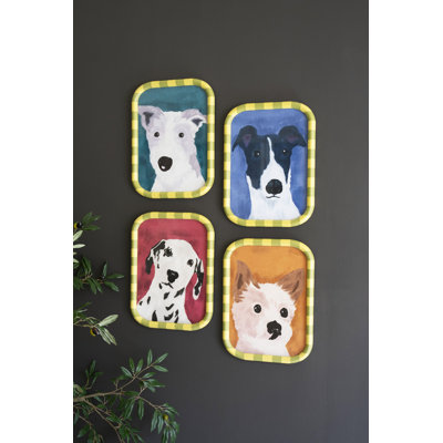  Framed Wall Art, Dog Prints Under Glass 15.5"H – Multicolor, Set of Four
