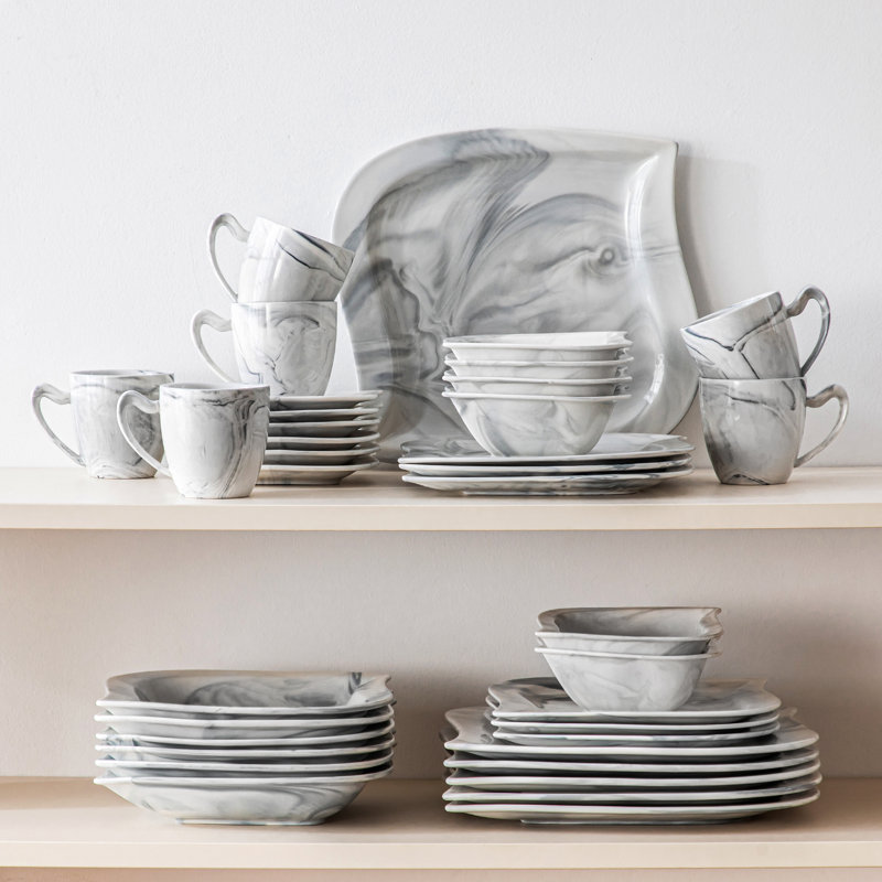  36 Piece Porcelain China Dinnerware Set - Service for 6