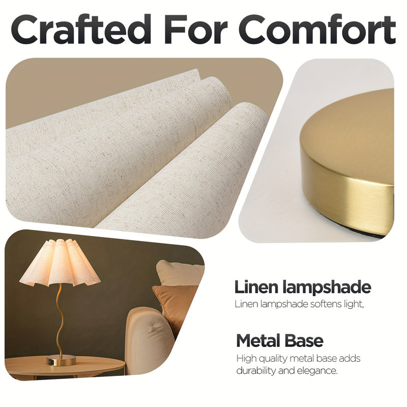  Modern 22” Touch Control Nightstand Table Lamp with Linen Shade, USB-A & Type-C Charging Ports, Brushed Gold Metal Base, E26 Socket
