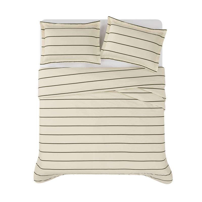 Ensemble de housse de couette Brooklyn Loom Hayward, Ivoire / vert, Housse de couette pour grand lit et 2 taies décor