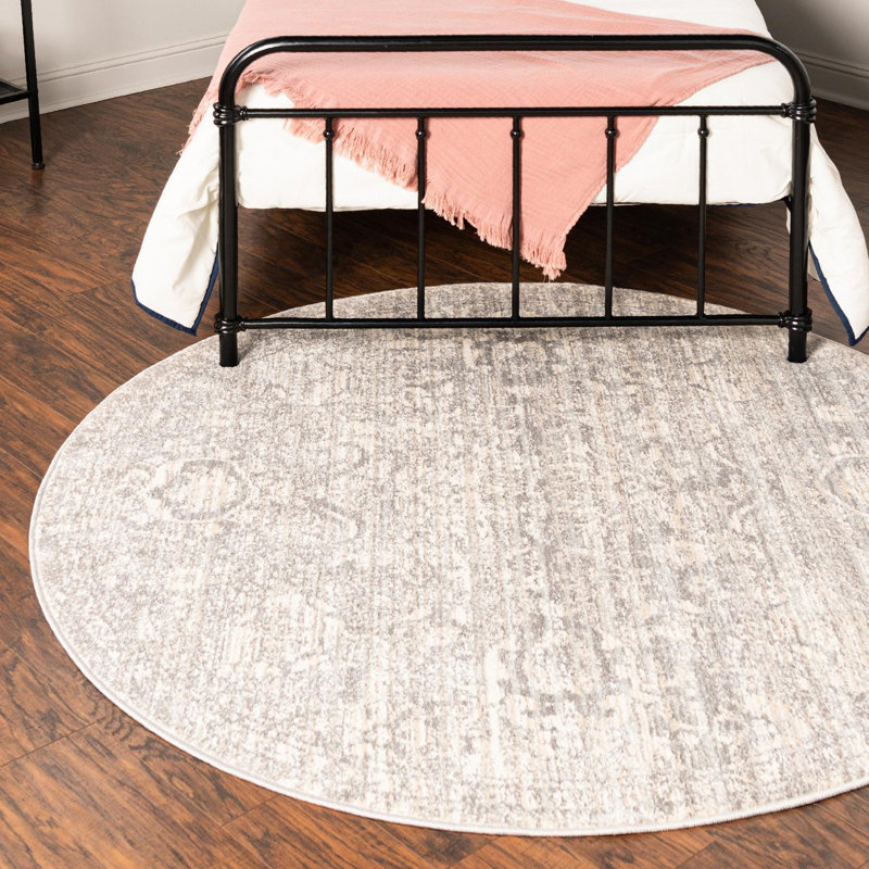 Tapis gris à motif floral Gause, Rond 5 pi 2 po