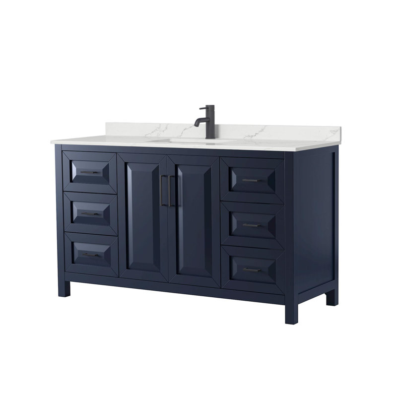 Daria 60 in. Vanity, White Quartz, Blue, Matte Black