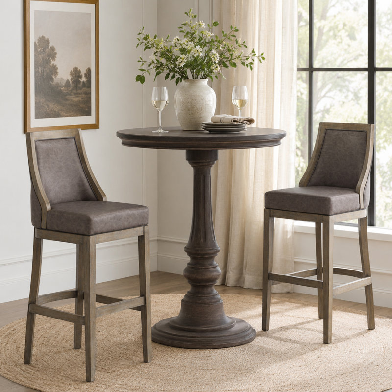 Maven Lane Vienna Swivel Stool with Faux Leather Upholstery, Bar Stool (31" Seat Height), Reclaimed Oak