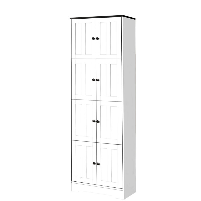 Armoire de rangement blanche à 8 portes et 4 tablettes pour utilitaire - fonctionnelle avec 8 portes et 4 tablettes dans un dortoir pour économiser de l'espace