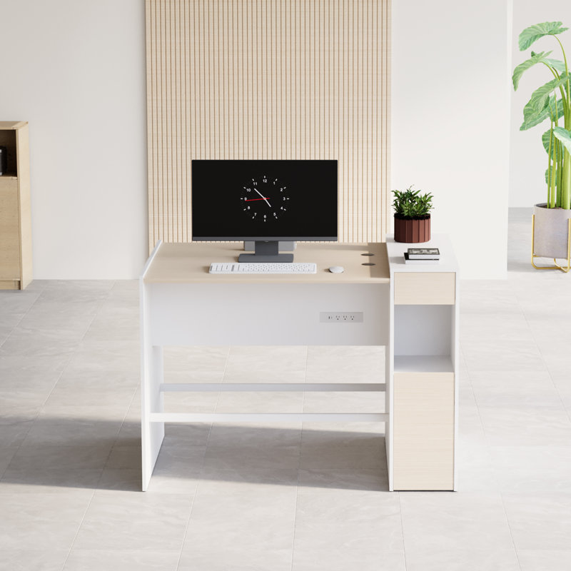 Poste de travail modulaire à hauteur de bar Okeysen pour 2 personnes avec rangement et prises de courant, bureau debout pour le bureau