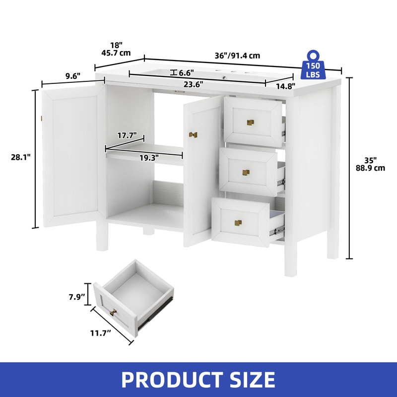  36 Inch Bathroom Vanity, White