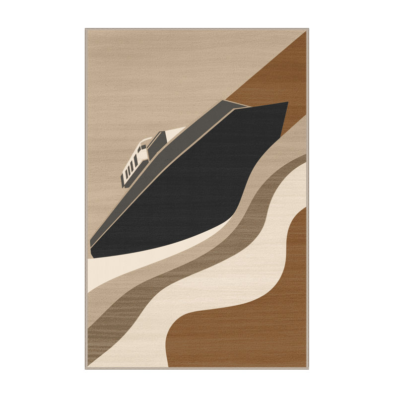 Machine Washable Maurice River Barge Scandinavian Rug in Beige – Beige Binding, 7x10