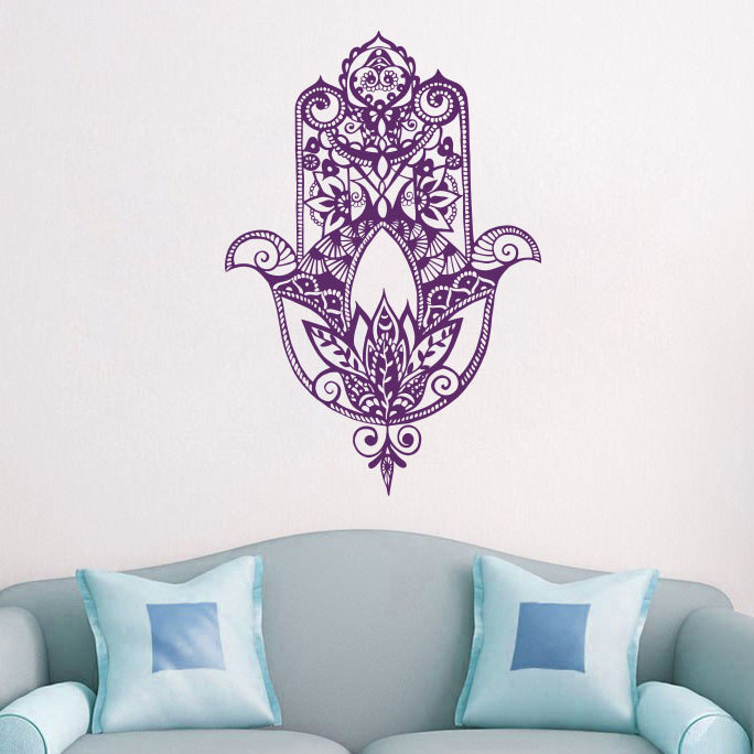 Décalcomanie murale main fatima, H 32 po x l 22 po, Violet