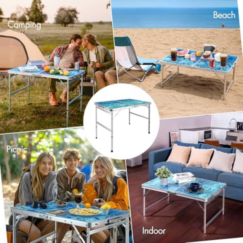 Table de camping pliante de 90 cm, petite table de pique-nique portative | Hauteur réglable ; Table pliante légère en aluminium ; Petite table pliante avec poignée de transport ; Utilisation extérieure, intérieure, randonnée, plage