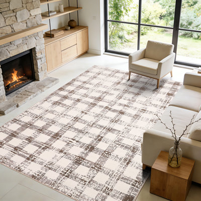 Tapis à carreaux, tapis géométrique moderne lavable, tapis doux antidérapant pour chambre à coucher, salon, salle à manger