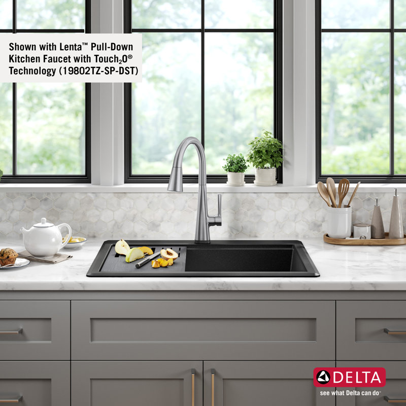 Black Granite Composite Single Bowl Kitchen Sink with WorkFlow Ledge