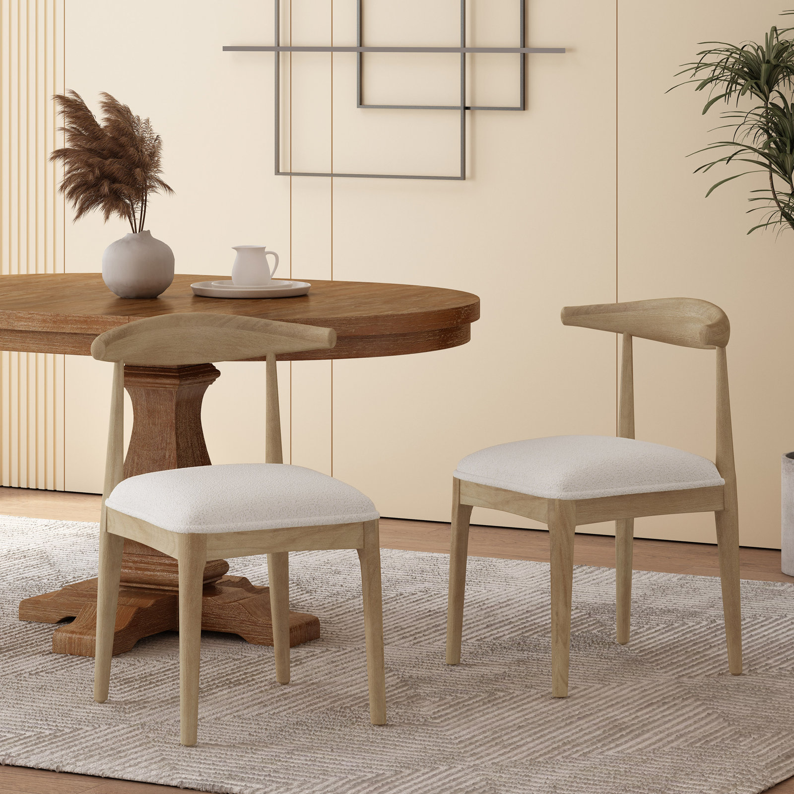 Asheboro Upholstered Wing Back Side Chair, Ivory, Light Ash