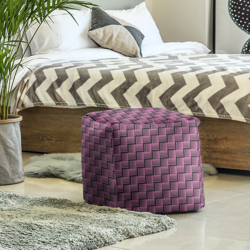 Repose-pieds cubique à rayures classic basketweave, Rose / noir