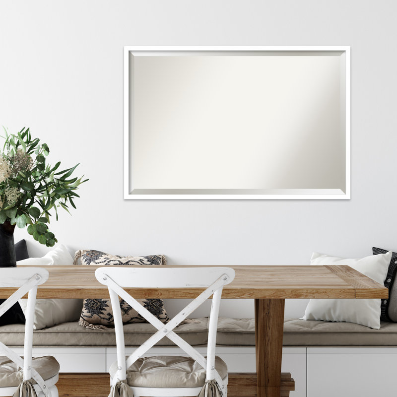 Miroir décoratif biseauté moderne et contemporain Miamitown, 37 po x 25 po, Blanc mat