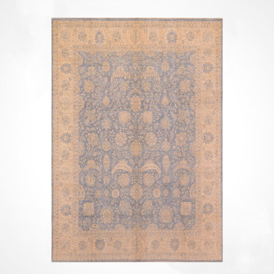 Original Hand Knotted Traditional Pattern Gray Wool and Cotton Rug