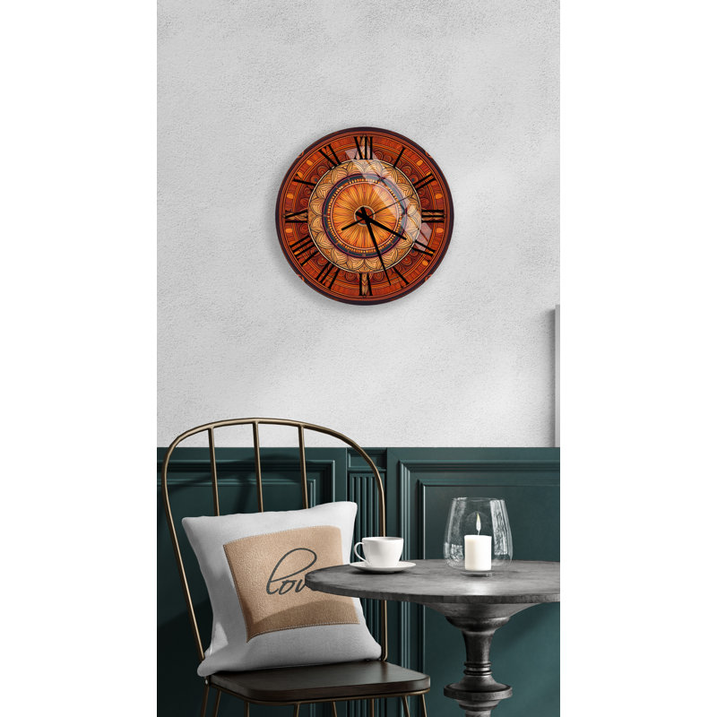 Horloge murale rustique en verre trempé Mandala, Noir