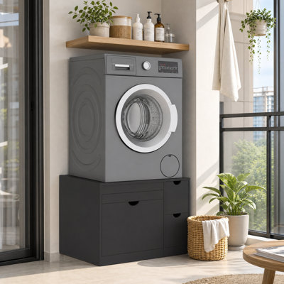 Modern Washer Pedestal with Storage Drawers and Pull-Out Tray, Elevated Front Load Washing Machine Stand, Laundry Room Cabinet Base