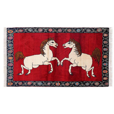 Fine Hand knotted Persian Shiraz Horse Design rug 3'5"X 6'2"
