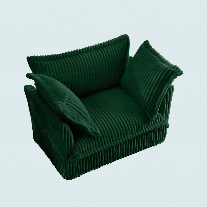 Fauteuil à housse avec 1 grand coussin de dossier et 2 grands coussins décoratifs, 1 siège profond et 1 canapé confortable