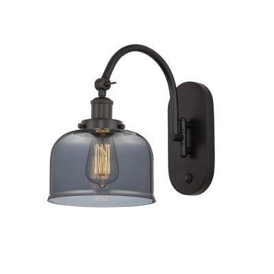 Shauna 8" W Metal 1-Light Swing Arm Sconce with Bell Glass Shade