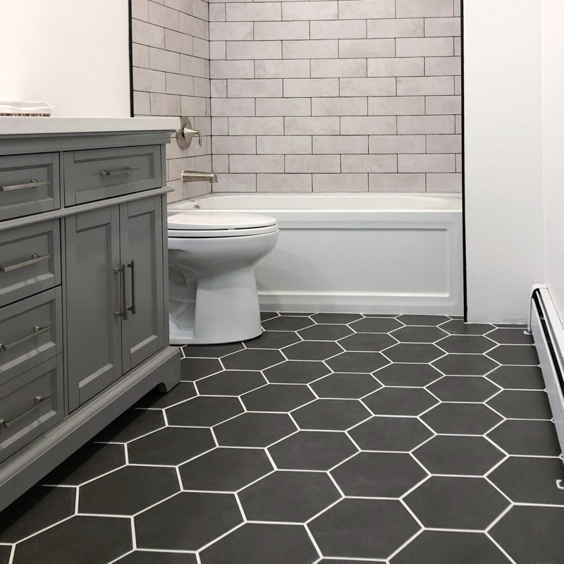 Carreau en porcelaine hexagonal rétro de 8,63 po x 9,88 po Annata, Gris charbon