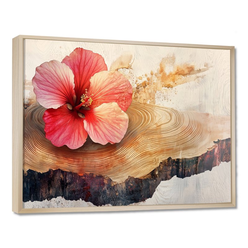 Chyanne fleurs d'hibiscus sur bois - art mural d'hibiscus pour le salon, H 16 po x l 32 po, Impression encadrée flottante