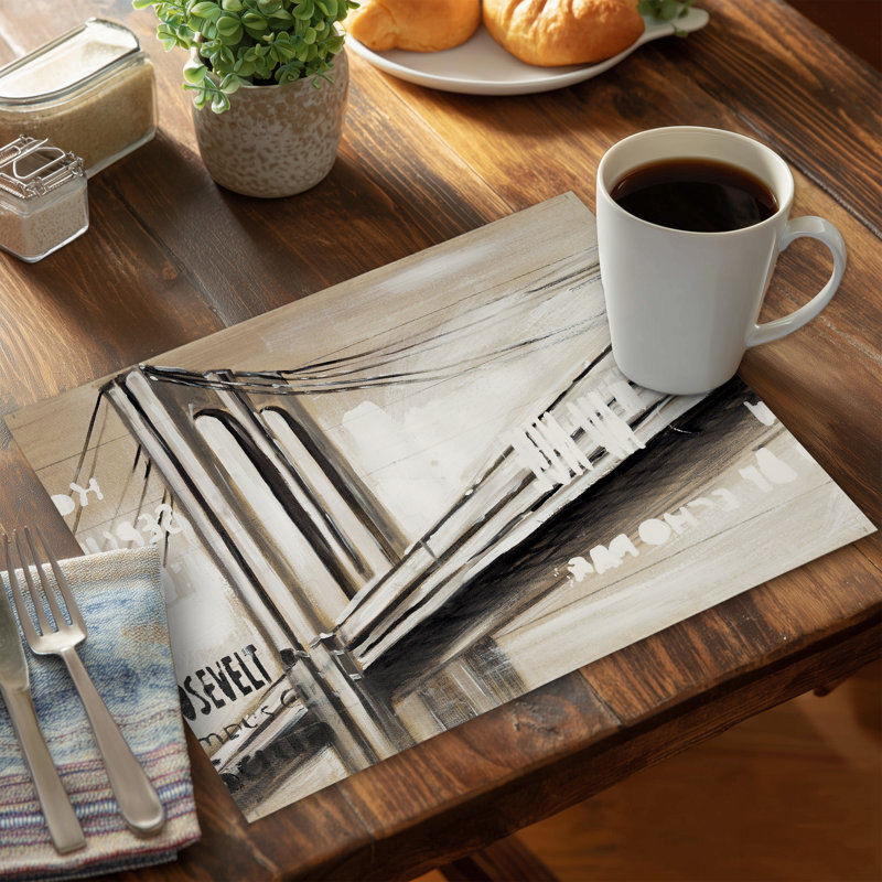 City Bridge Brown Polyester Placemat | Bedroom Bridge Decor