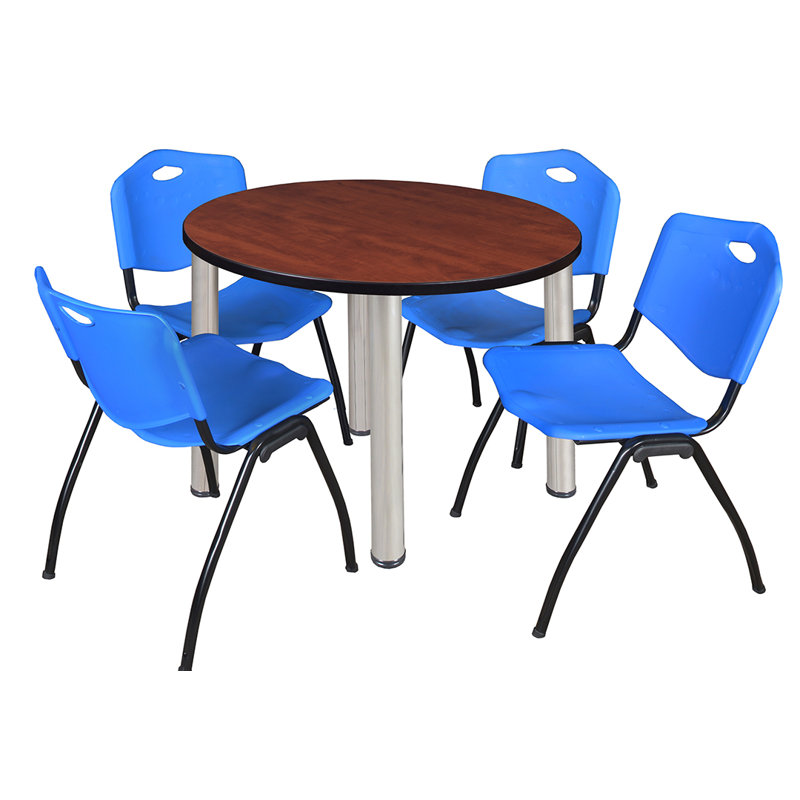 Plateau de table Kee, 4 chaises empilables, Chrome, H 36 po x l 29 po x P 29 po, Cerisier