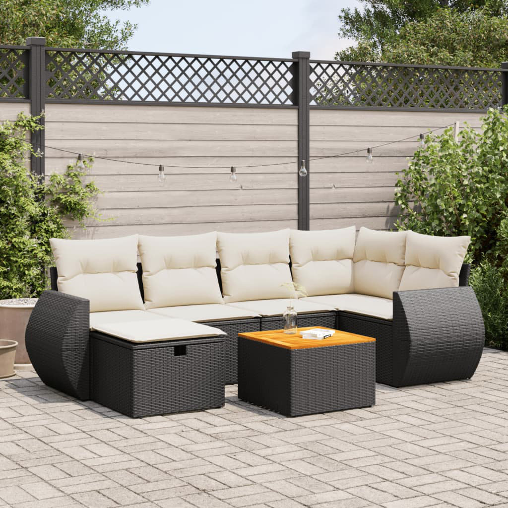 Vidaxl 7-Tlg. Garten-Sofagarnitur Mit Kissen Schwarz Poly Rattan