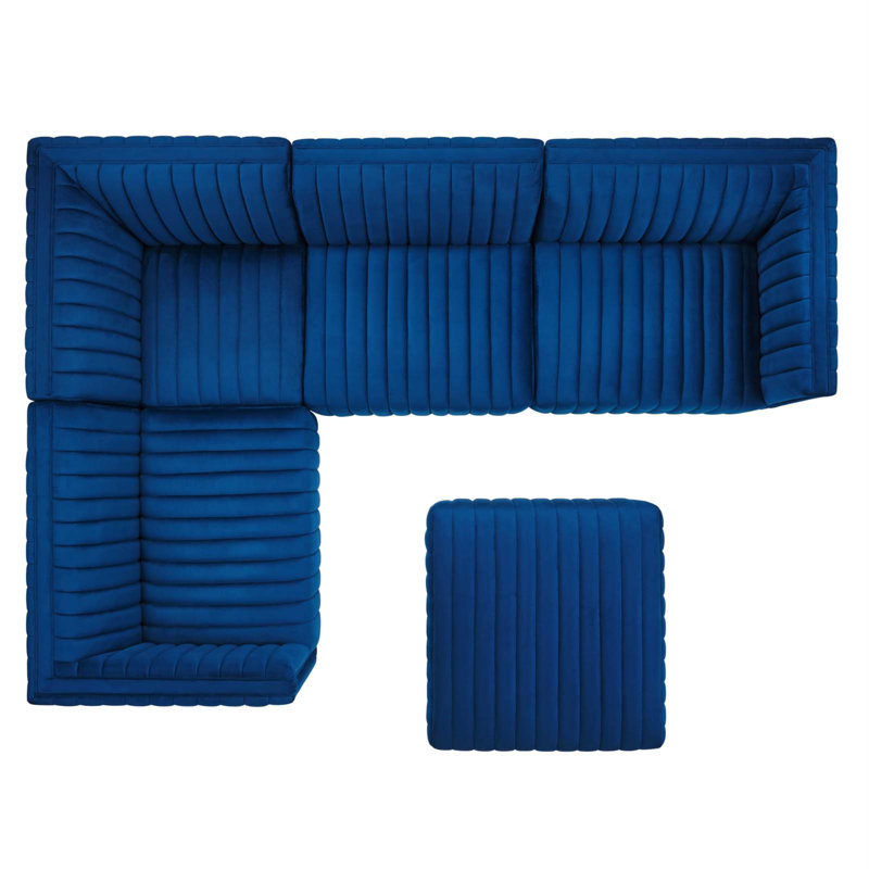 Canapé modulaire 5 pièces Conjure Channel, Bleu 100% polyester, Face à la droite