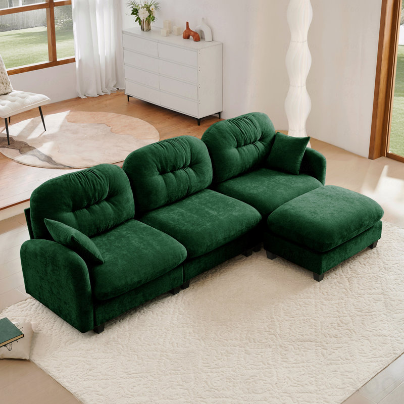 Basic Sectional Sofa, Modular  Sofa L-Shaped Couch With Ottoman, Premium Chenille Fabric,Tufted Cushion Backrest Design,Ergonomic Design