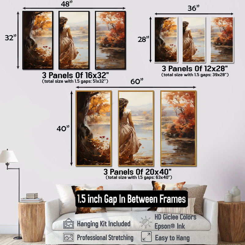 «Autumn Woman Dream Romantic Landscape», art mural paysage romantique, Cadre flottant noir, H 32 po x l 48 po