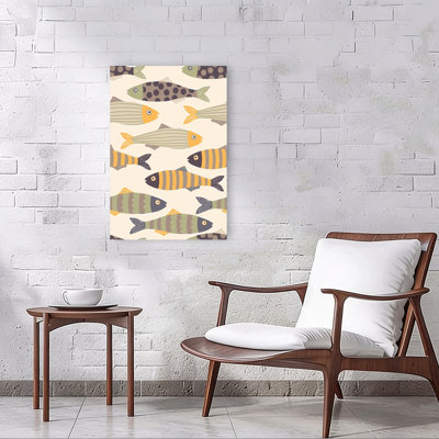 Playful Fish Pattern Modern Playful Whimsical Fish Nature Ocean Wall Art Print 1 Piece Wrapped Canvas Wall Art