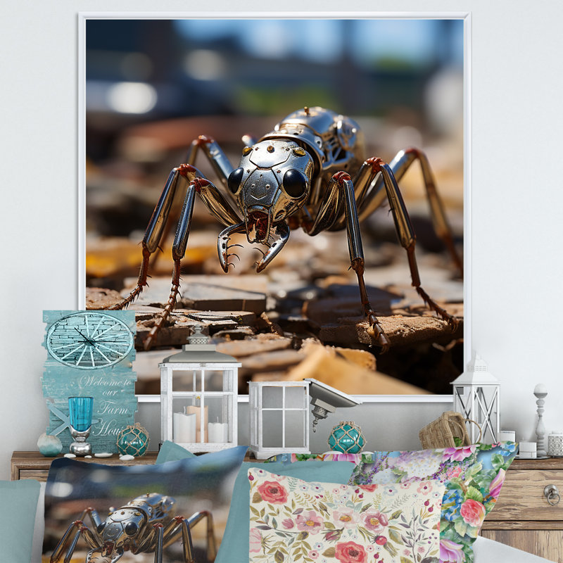 Fourmis industrielles III sur toile, H 24 po x l 24 po, Cadre photo argenté