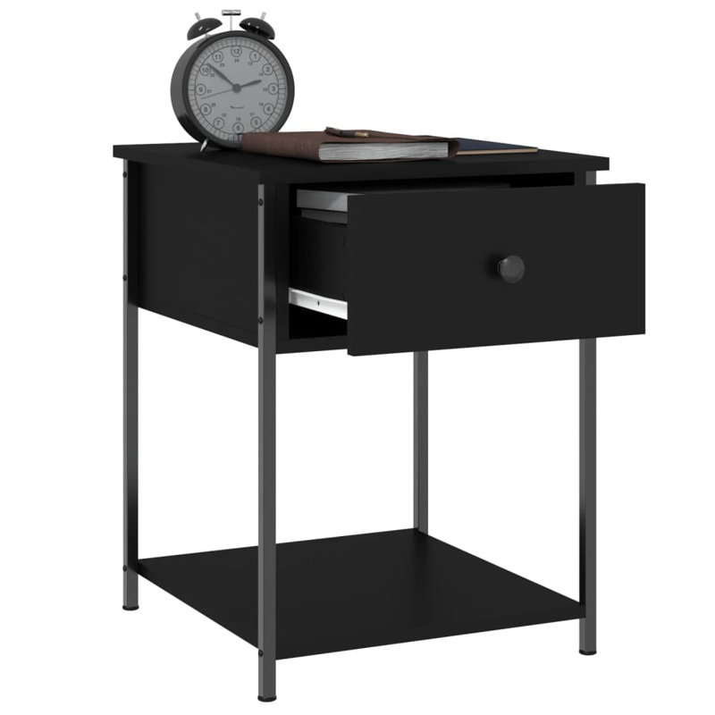 Allums 44cm W Iron Bedside Table, Brown Oak, Set of 2