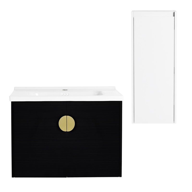 Meuble-lavabo mural 28 po avec lavabo et armoire latérale en céramique, porte, armoire de rangement de salle de bain