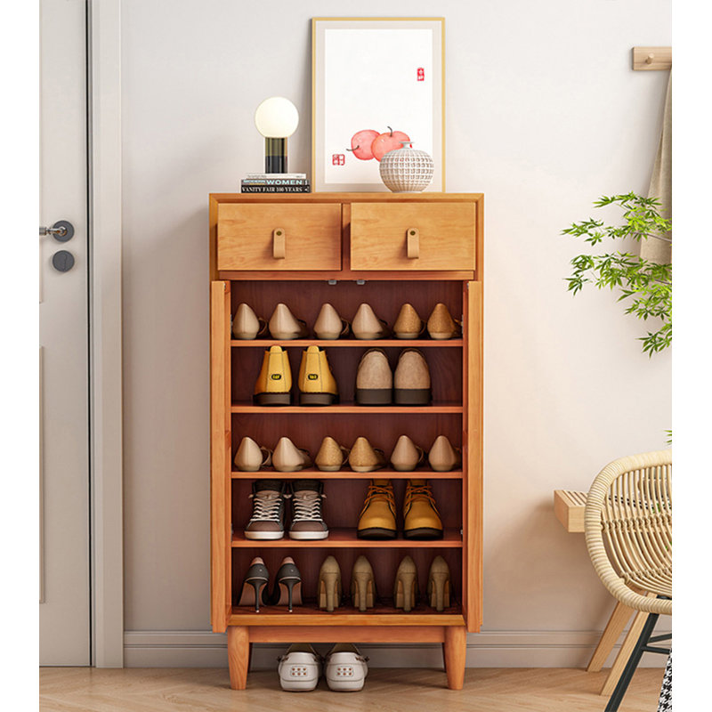 Japanese-style wicker and solid wood shoe cabinet, 47.3" H x 31.5" W x 13" D