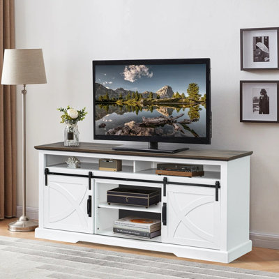 Oddvin 68" W Farmhouse TV Stand with Sliding Barn Doors