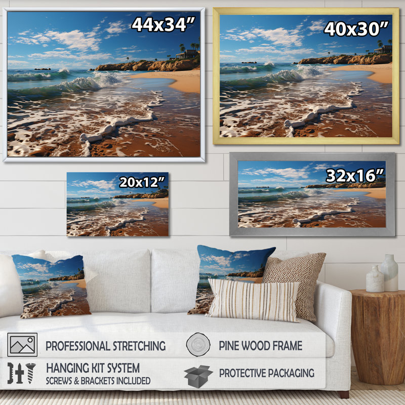 «Beach Golden Coast II», reproduction sur toile, H 16 po x l 32 po x P 1 po, Cadre naturel flottant